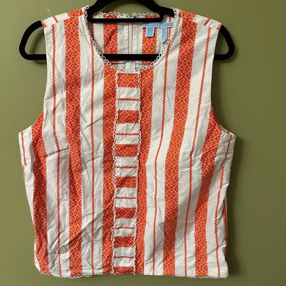 Draper James Orange White Stripe Embroidered Sleeveless Top Size 14 - Picture 8 of 10